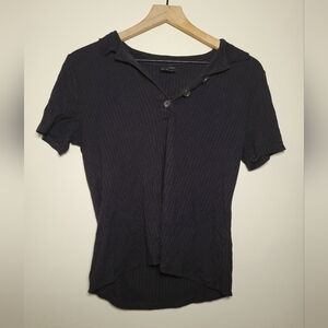 worthington cropped black collared short sleeve t , small